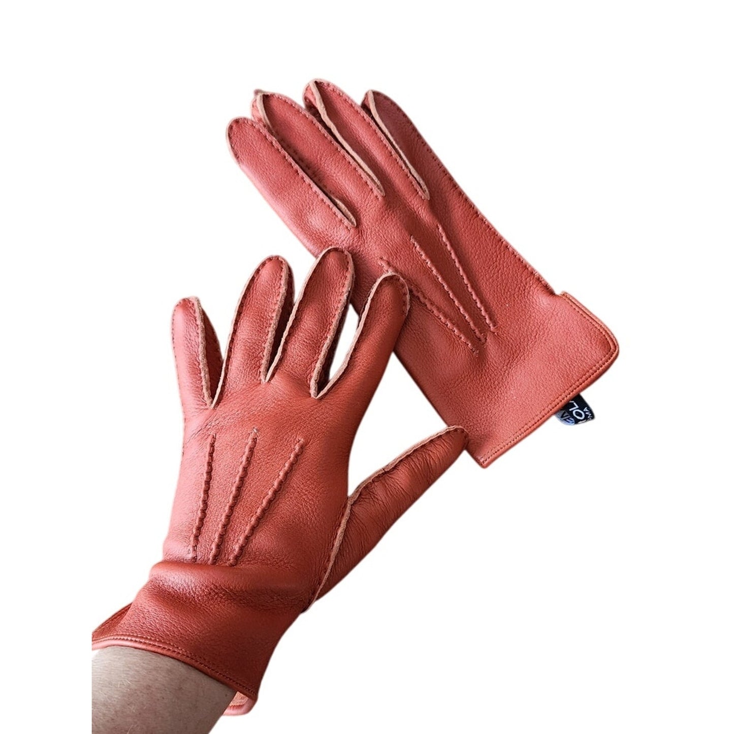 Vintage MEROLA Gloves Orange Leather Ladies 7 Made in Italy