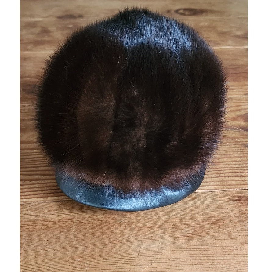 Vintage 1960s Mod Hat Brown Mink Fur Tam Marshall Field Co Chicago Winter Statement