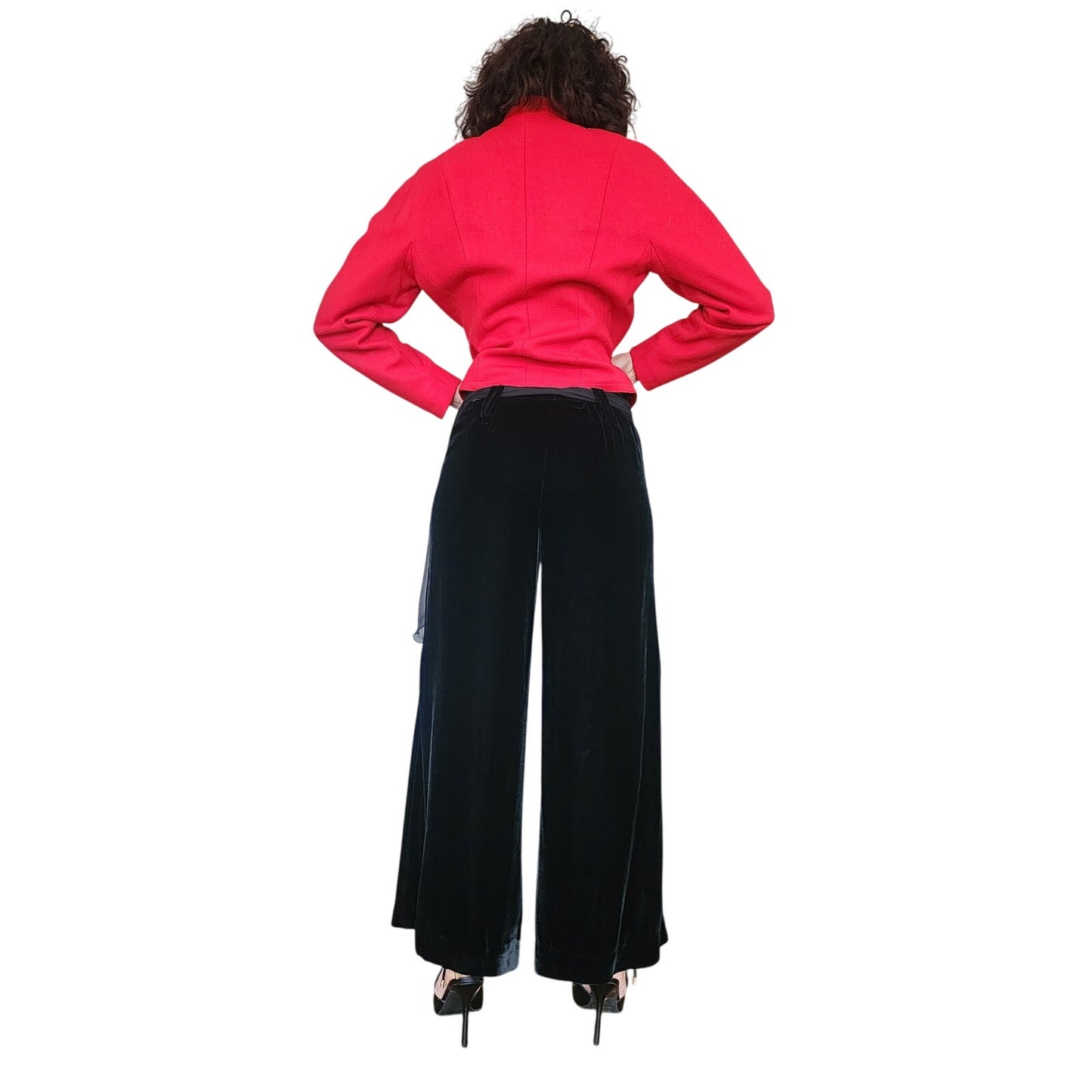 Vintage 2000s Wide Legged Pants Black Velvet w/Silk Tie Scarf Belt ITW Claude Brown / M