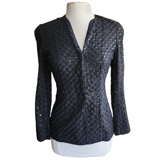 Vintage 90s Armani Fitted Sequined Blazer Black / S-M