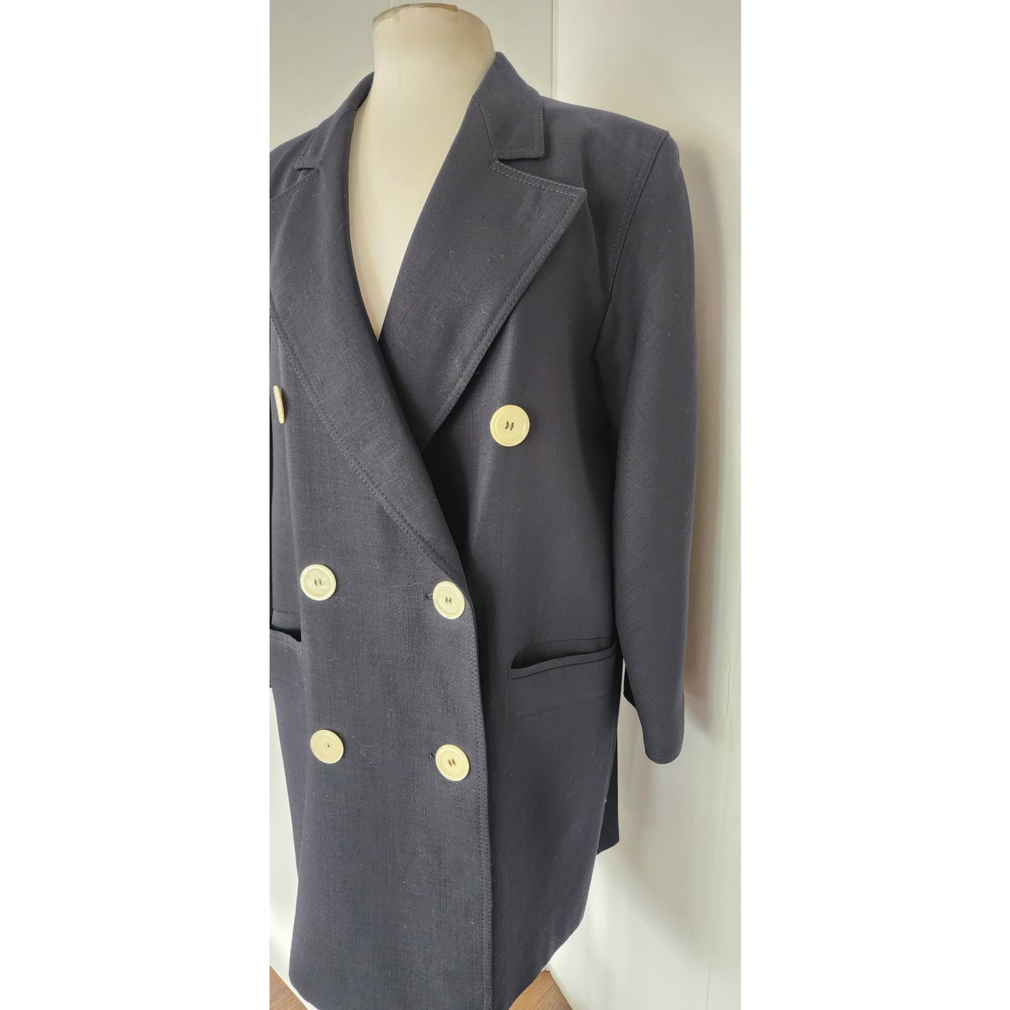 Vintage 80s Valentino Coat Black Double Breasted Black Wool M/L