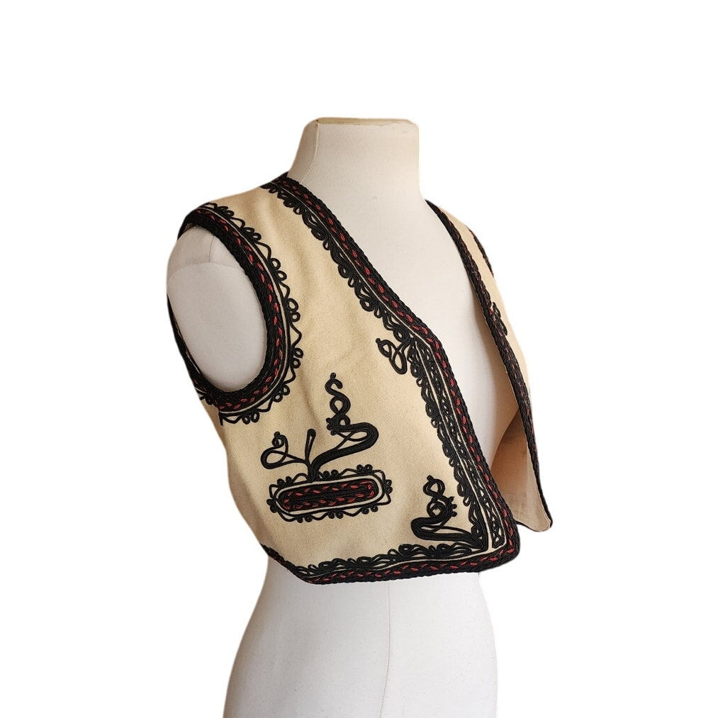 Vintage Romanian Vest Embroidered Wool Felt Folk Costume Traditional Dress