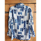 Vintage 70s Novelty Print Mens Shirt Button Down Blue White