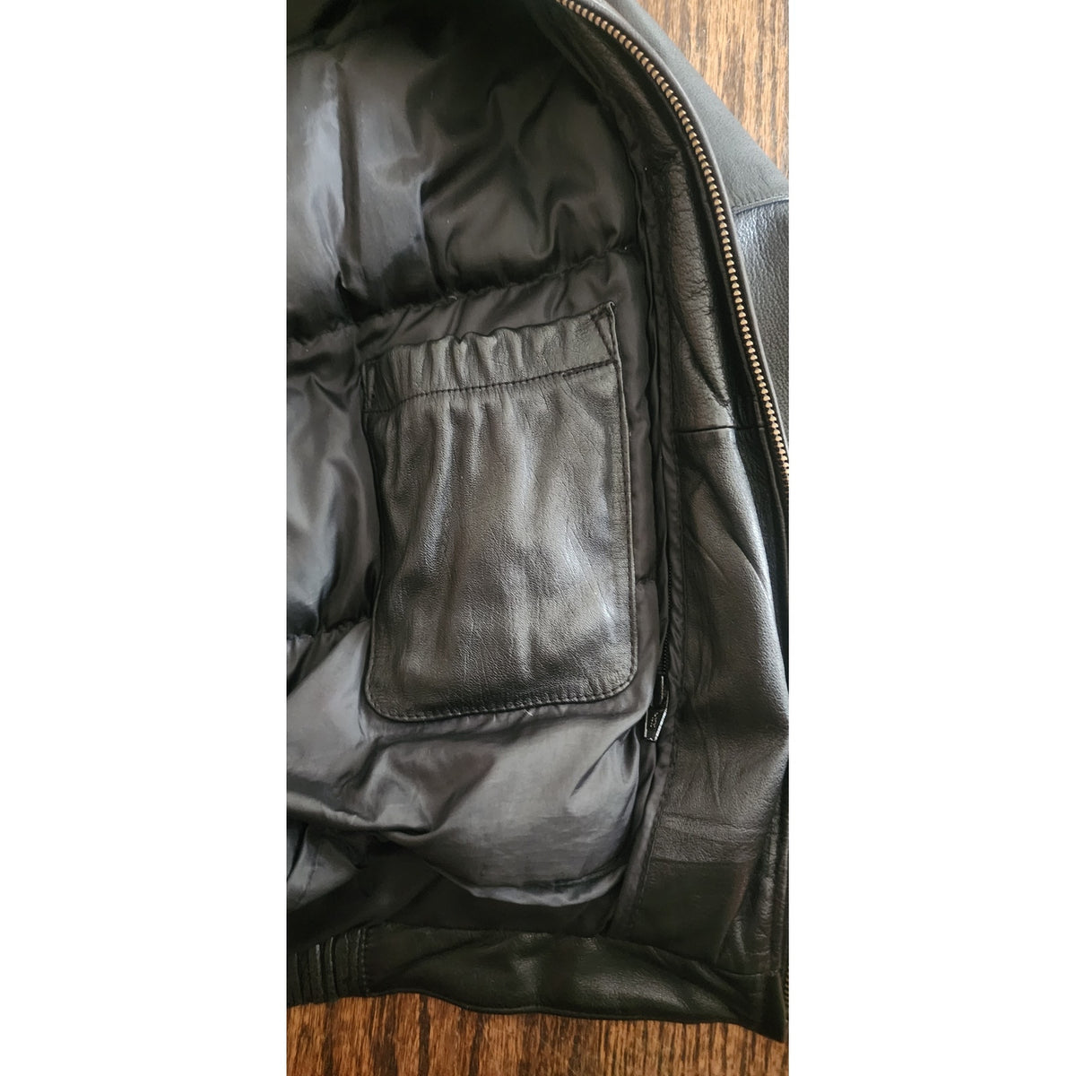 Vintage 1990s Perry Ellis Portfolio Jacket Leather Collared Full Zip Duckdown Liner XL