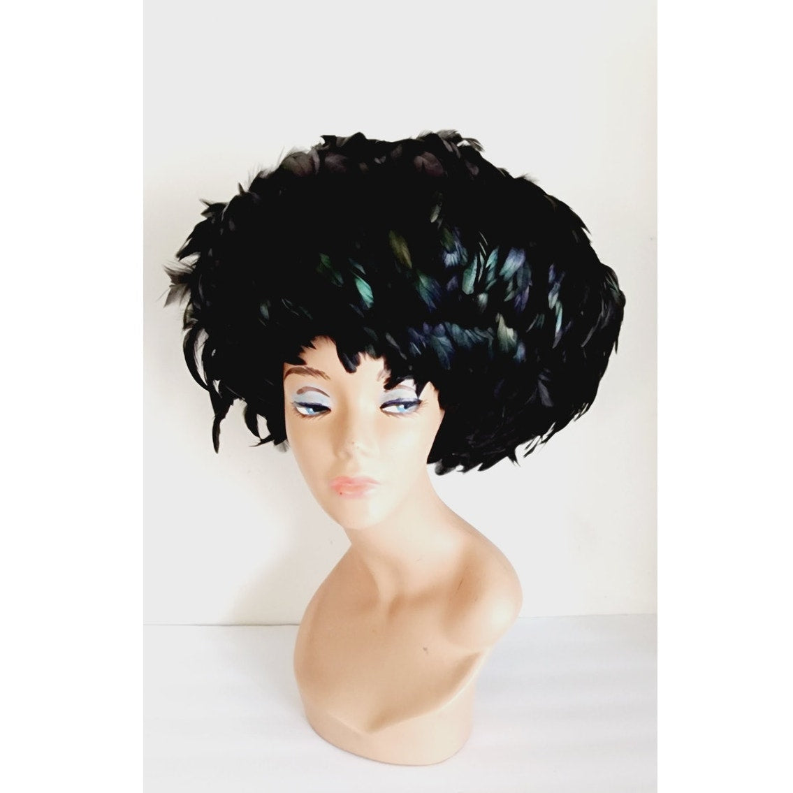Vintage 60s Black Feather Hat Oversized Phyllis Diller Style