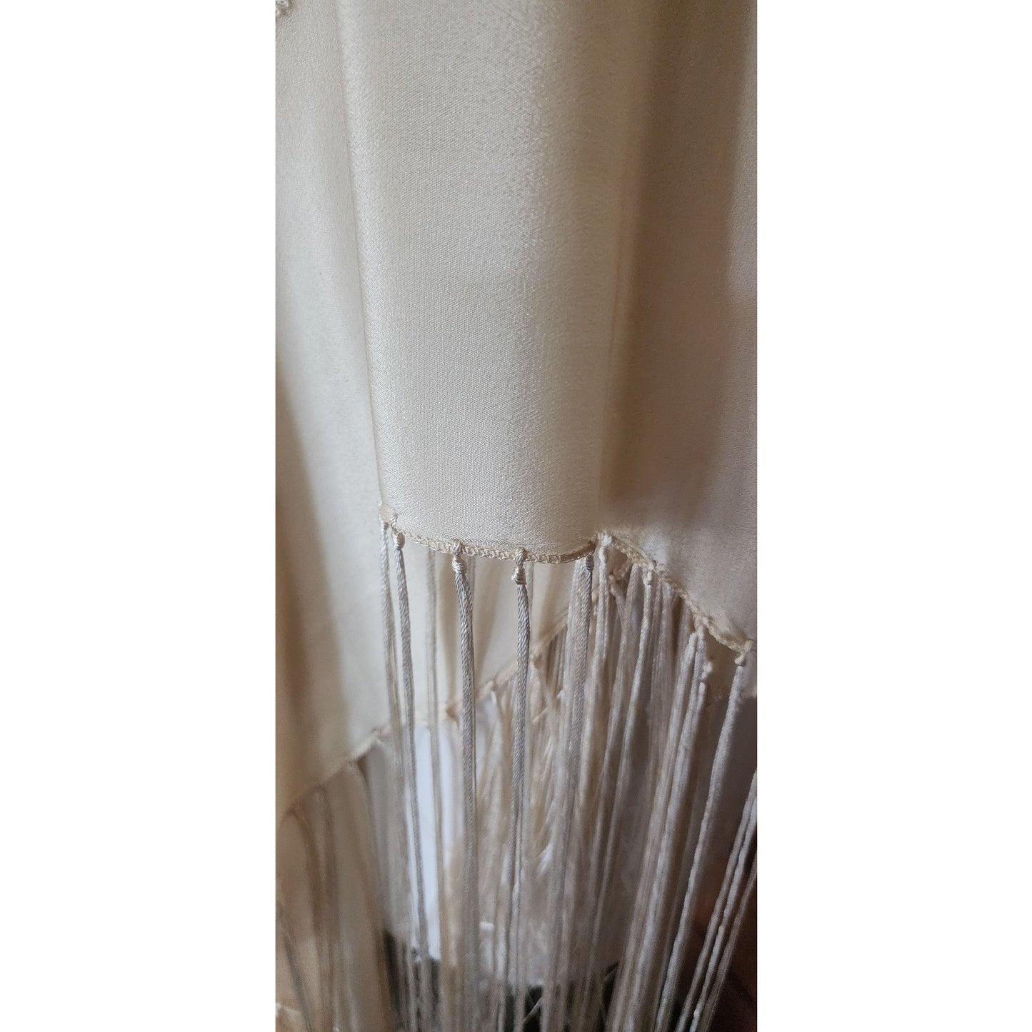 Vintage 1920s Piano Shawl Ivory Silk Embroidered Long Macrame Fringe Manila Evening Wrap