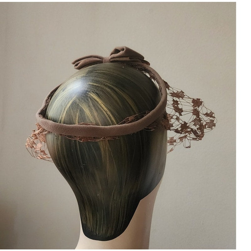 Vintage 50s 60s Halo Hat Paulette Circlet Headband Birdcage Fascinator Light Brown