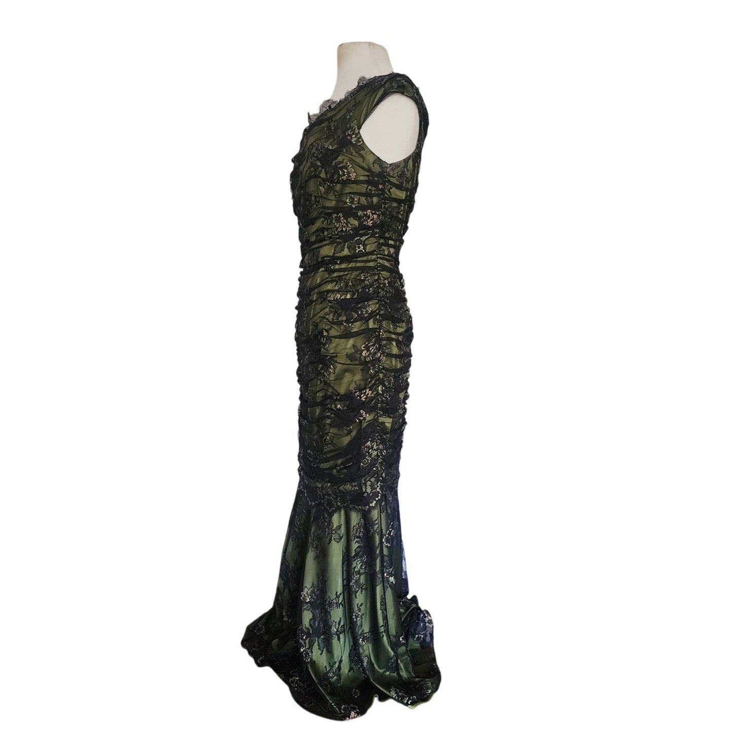 Vintage 2000s M for Missoni Evening Dress Green Black Lace Off the Shoulder / M