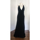 Vintage 1990s Ralph Lauren Evening Dress Black Velvet Halter Top Cream Silk Collar