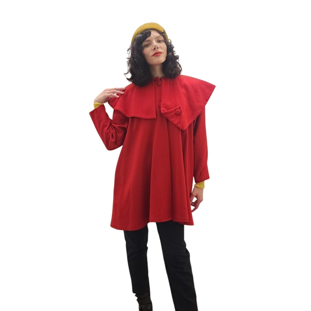 Vintage 90s Red Wool Swing Jacket Hip Length Coat Victoria March Chicago Designer