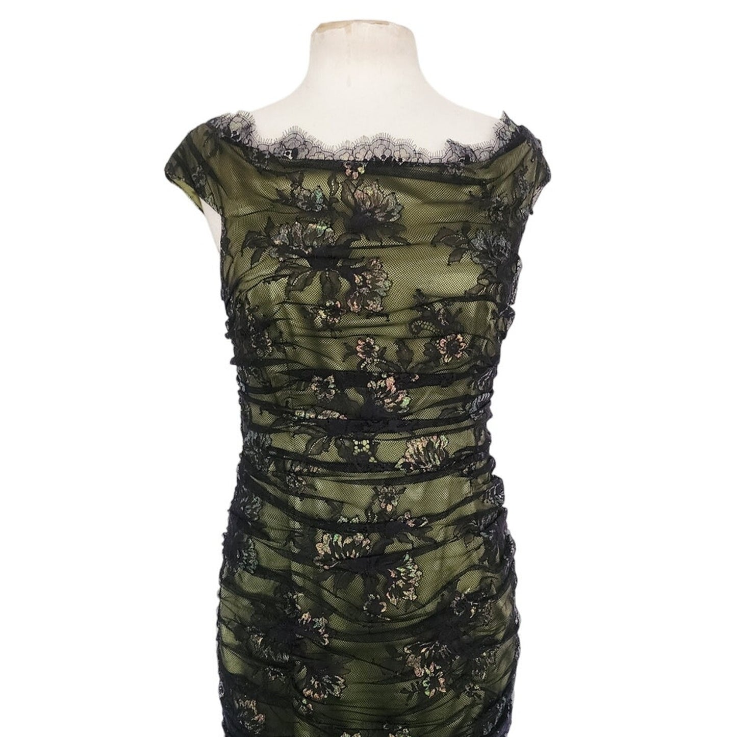 Vintage 2000s M for Missoni Evening Dress Green Black Lace Off the Shoulder / M