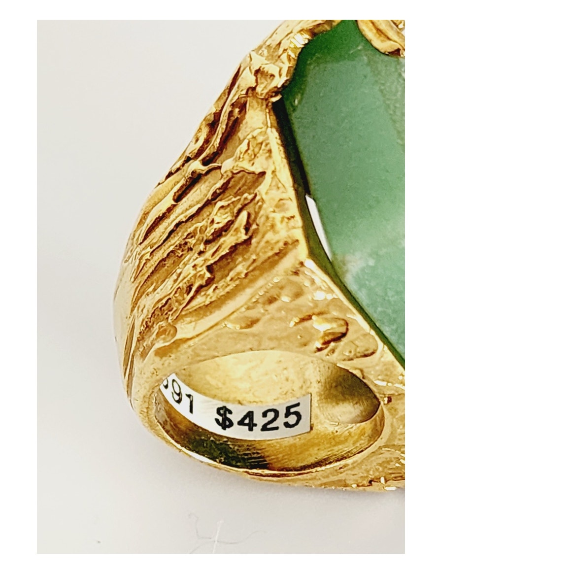 Vintage Yves Saint Laurent Arty Ring Green Aventurine Stone Chunky Gold Base