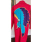 Vintage 80s Southwestern Coat Red Cotton Canvas Handpainted Indian Headdress Native American