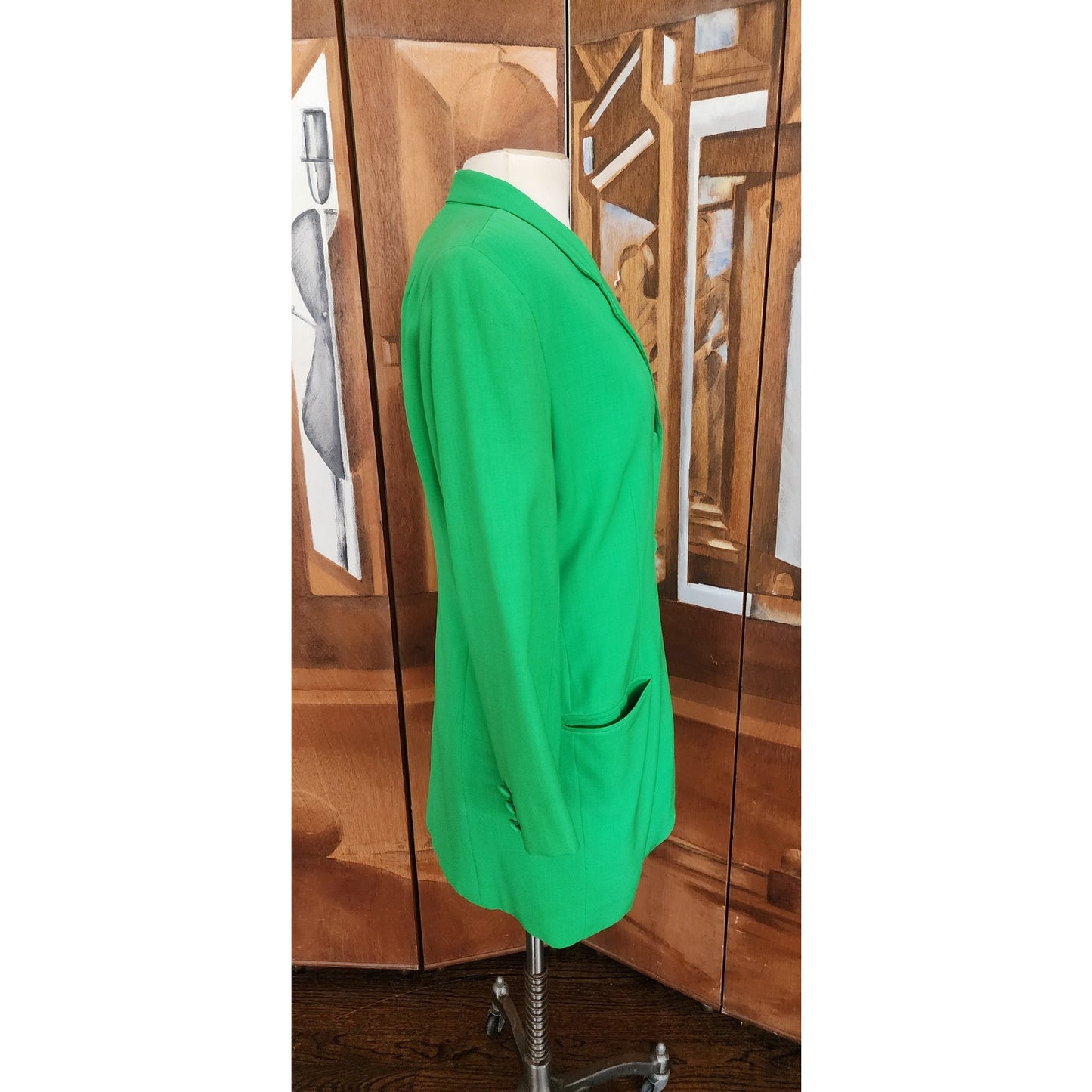 Vintage 90s DKNY Women's Green Single Button Blazer Jacket