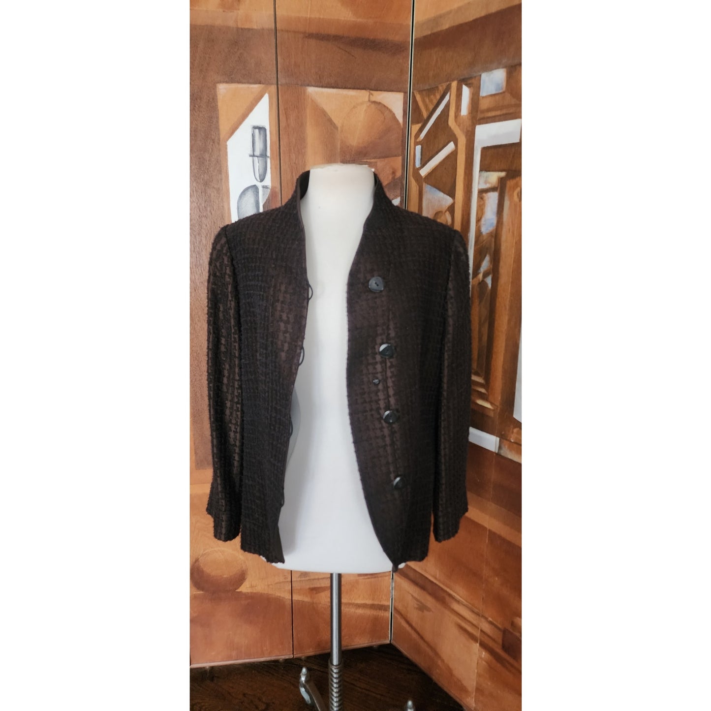 VTG 2000s Armani Collezioni Brown Houndstooth Textured Blazer Jacket / Large