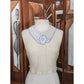 80s Krizia Top Cream Flax Linen Sleeveless Beaded Blue Rose Peter Pan Collar
