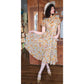 Vintage 40s Floral Print Short Sleeve Button Front Cotton Midi Day Dress w/Pockets Circle Skirt