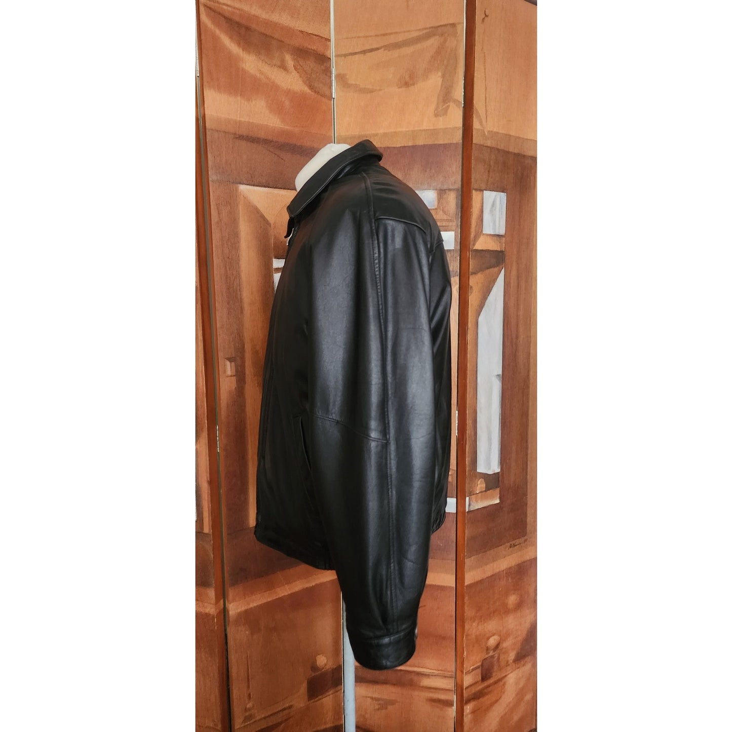 Vintage 1990s Perry Ellis Portfolio Jacket Leather Collared Full Zip Duckdown Liner XL