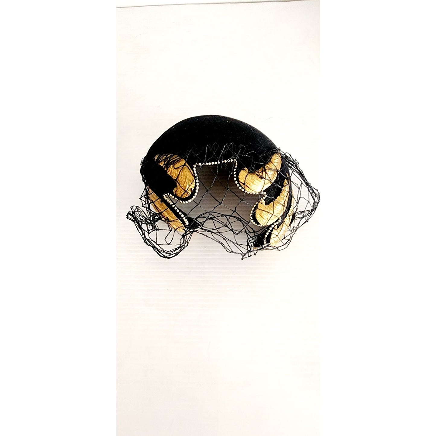 Vintage 50s Bes-Ben Hat Black Wool Gold Feather Motif