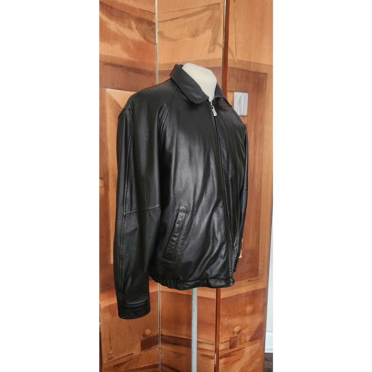 Vintage 1990s Perry Ellis Portfolio Jacket Leather Collared Full Zip Duckdown Liner XL