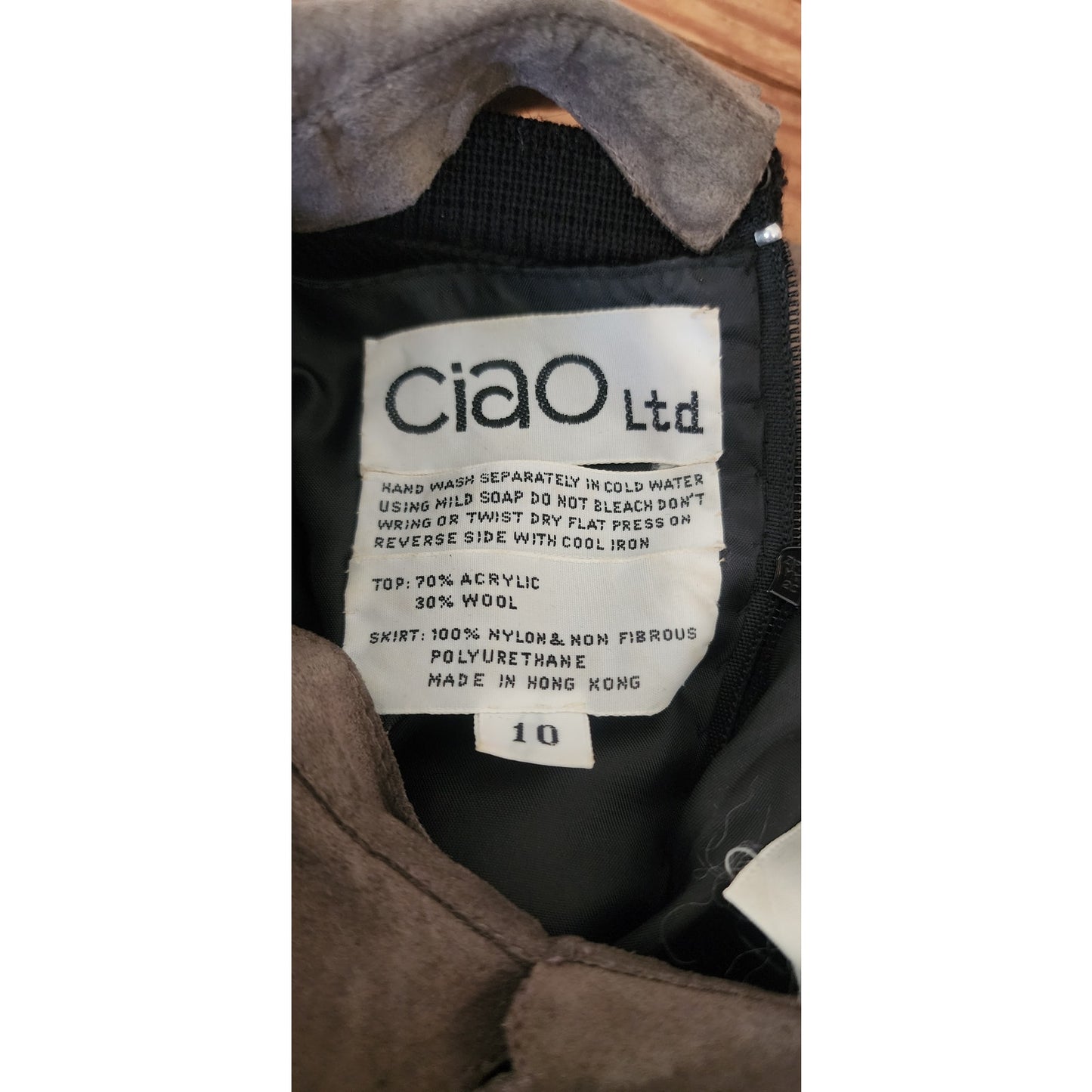 Vintage 80s CIAO Dress Drop Waist Black Knit Gray Faux Suede / M