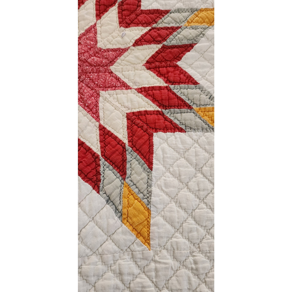 Antique American Quilt 1800s Star Of Bethlehem Cotton Turkey Red Cheddar Yellow on Ivory