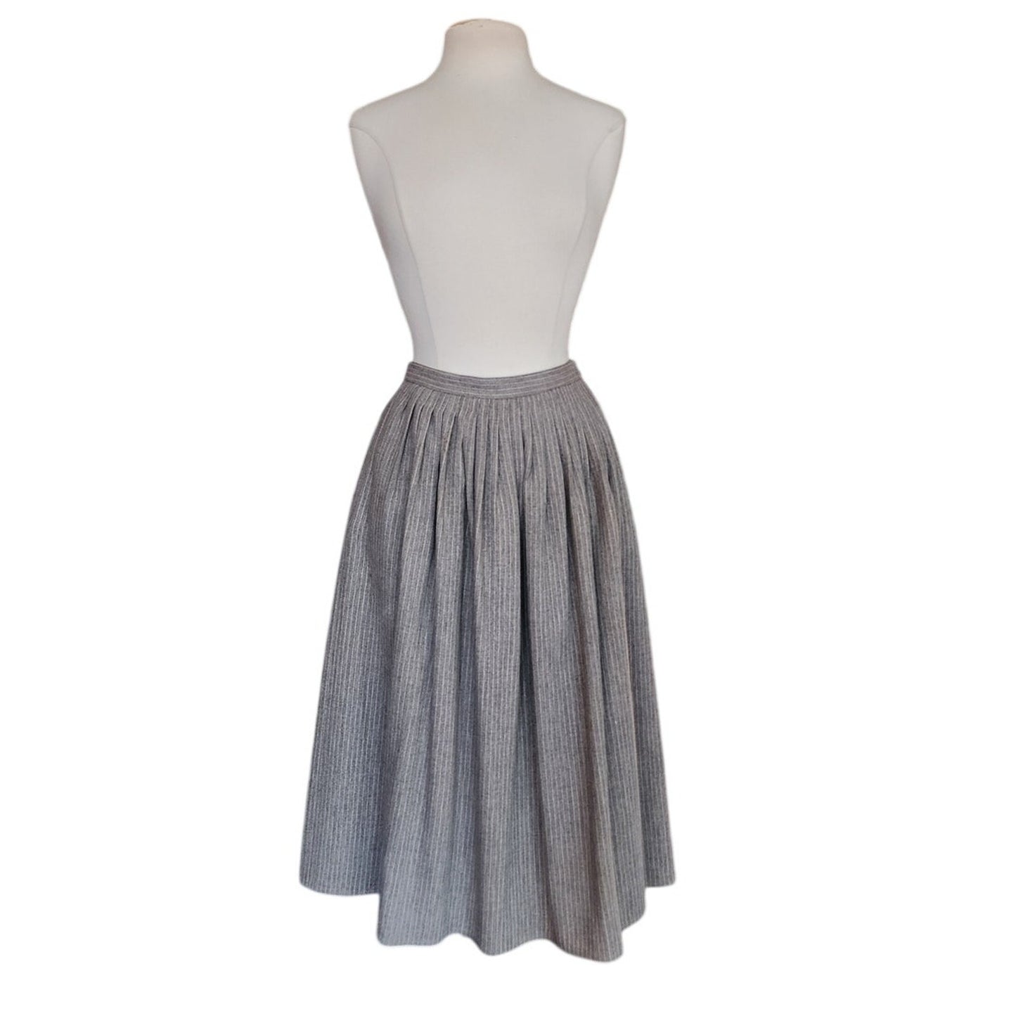 Vintage 70s Geoffrey Beene Bag Midi Skirt Gray Pinstriped Wool A Line / M