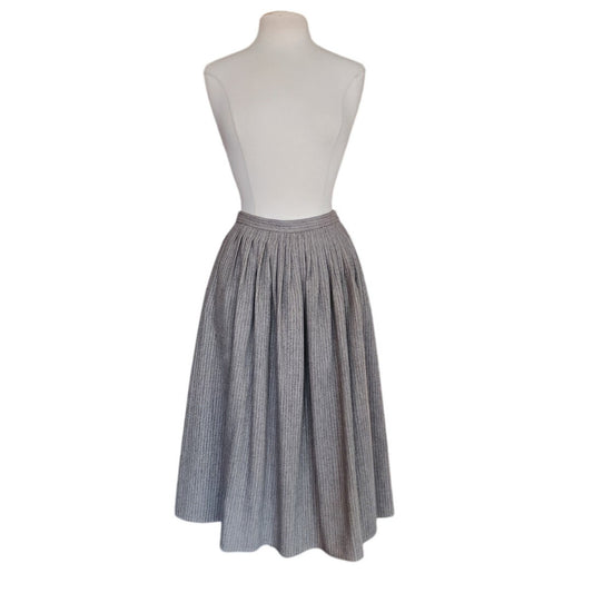 Vintage 70s Geoffrey Beene Bag Midi Skirt Gray Pinstriped Wool A Line / M