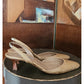 Vintage 1990s Oscar de la Renta Slingback Pumps 38 Beige Cream Gold Weave Texture Kitten Heels Shoes