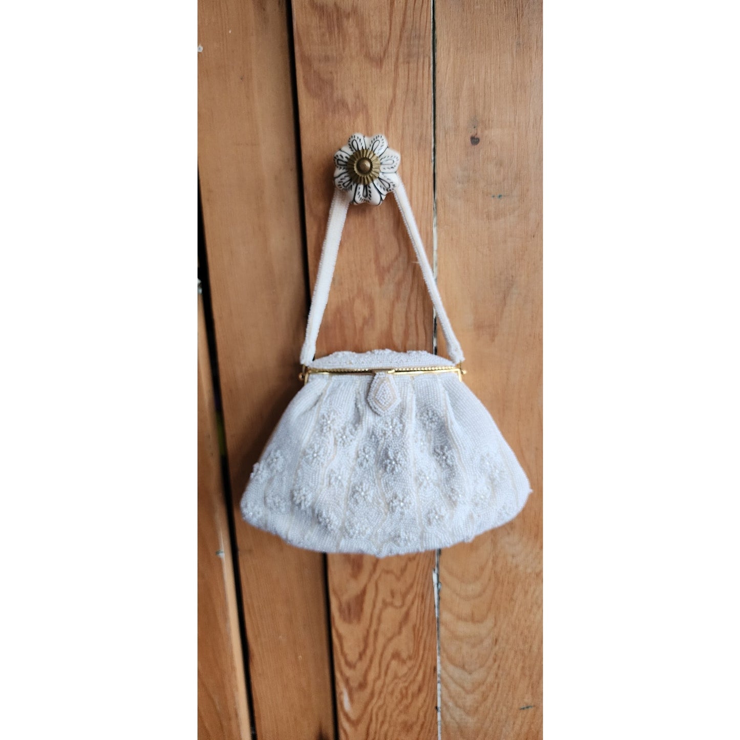 Vintage 50s Evening Bag White Beads Walborg