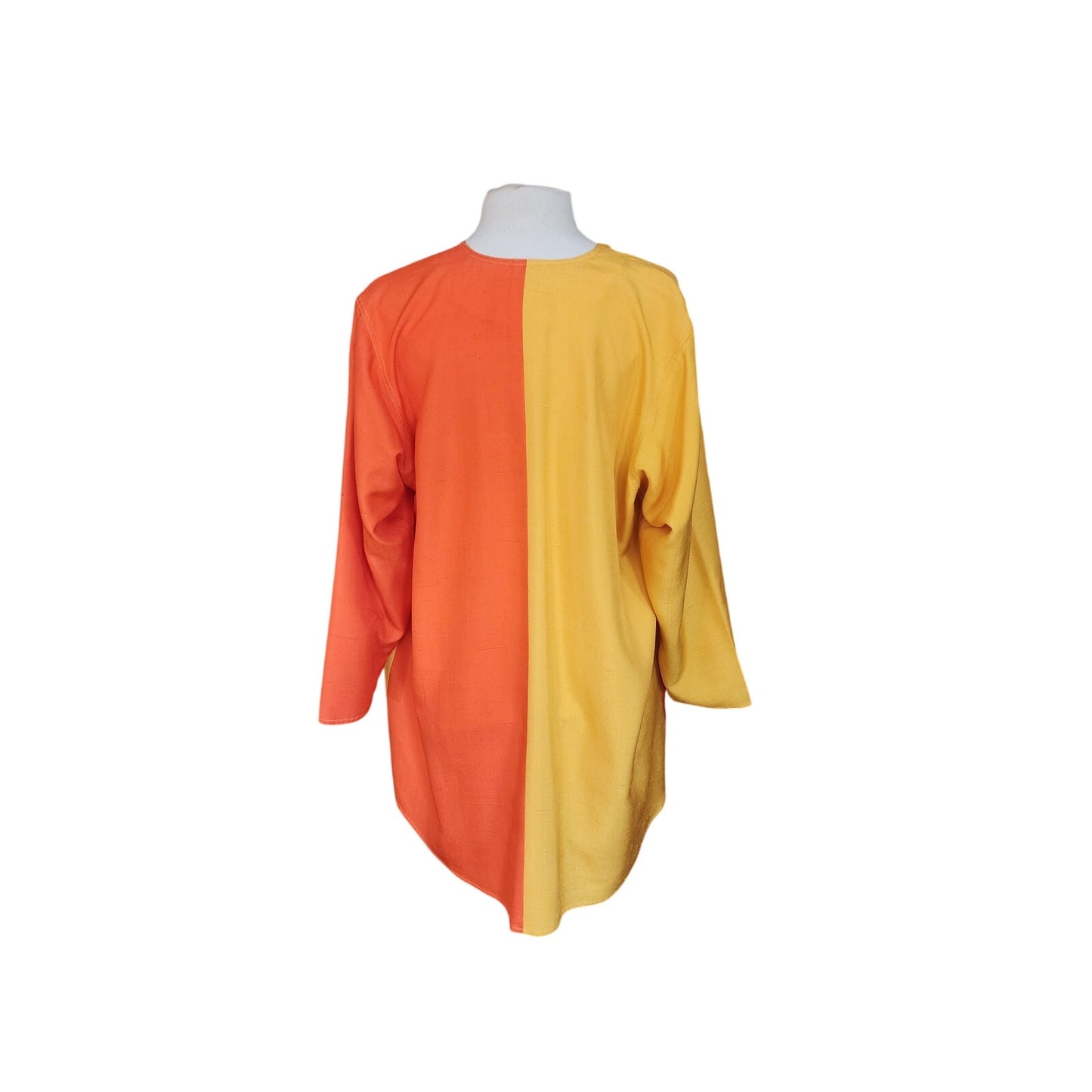 VTG 90s Duster Jacket Silk Yellow Orange Colorblock Blazer Victoria March Chicago