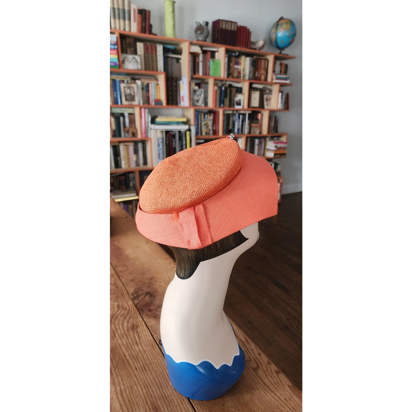 Vintage 50s Orange Straw Cocktail Hat Rhinestones