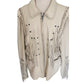 Vintage 1980s White Leather Jacket SUNRIDERS Fringe, Studs & Bone Beads XXL