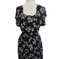 Vintage 1930s Rayon Print Maternity Dress Adjustable Tie Sash Dark Floral Print
