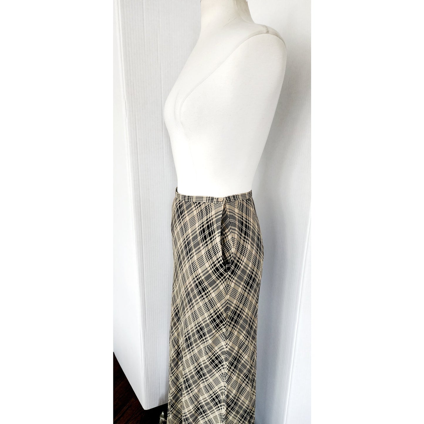 Vintage 90s Calvin Klein Long Plaid Skirt Printed Rayon / S