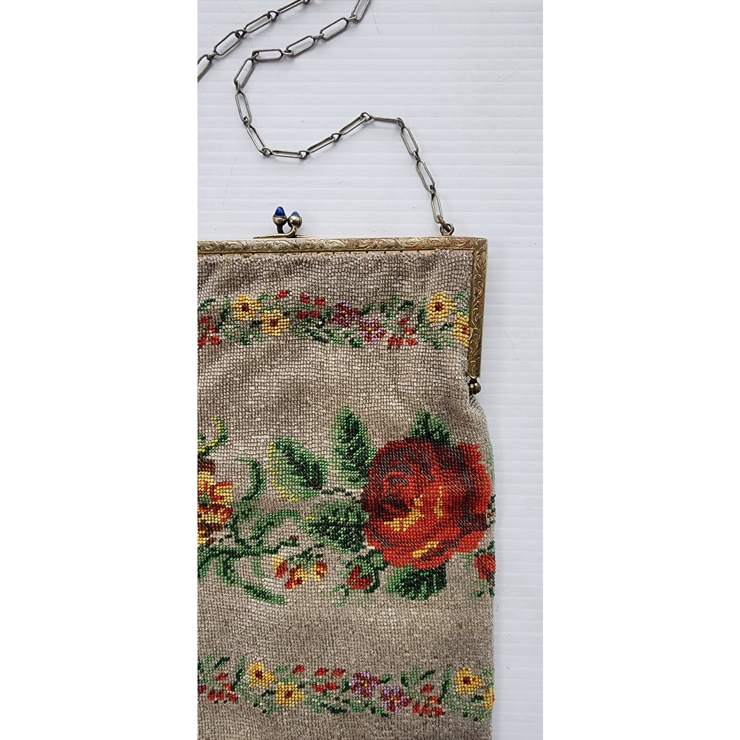 Antique 20s Beaded Bag Floral Pattern Art Nouveau