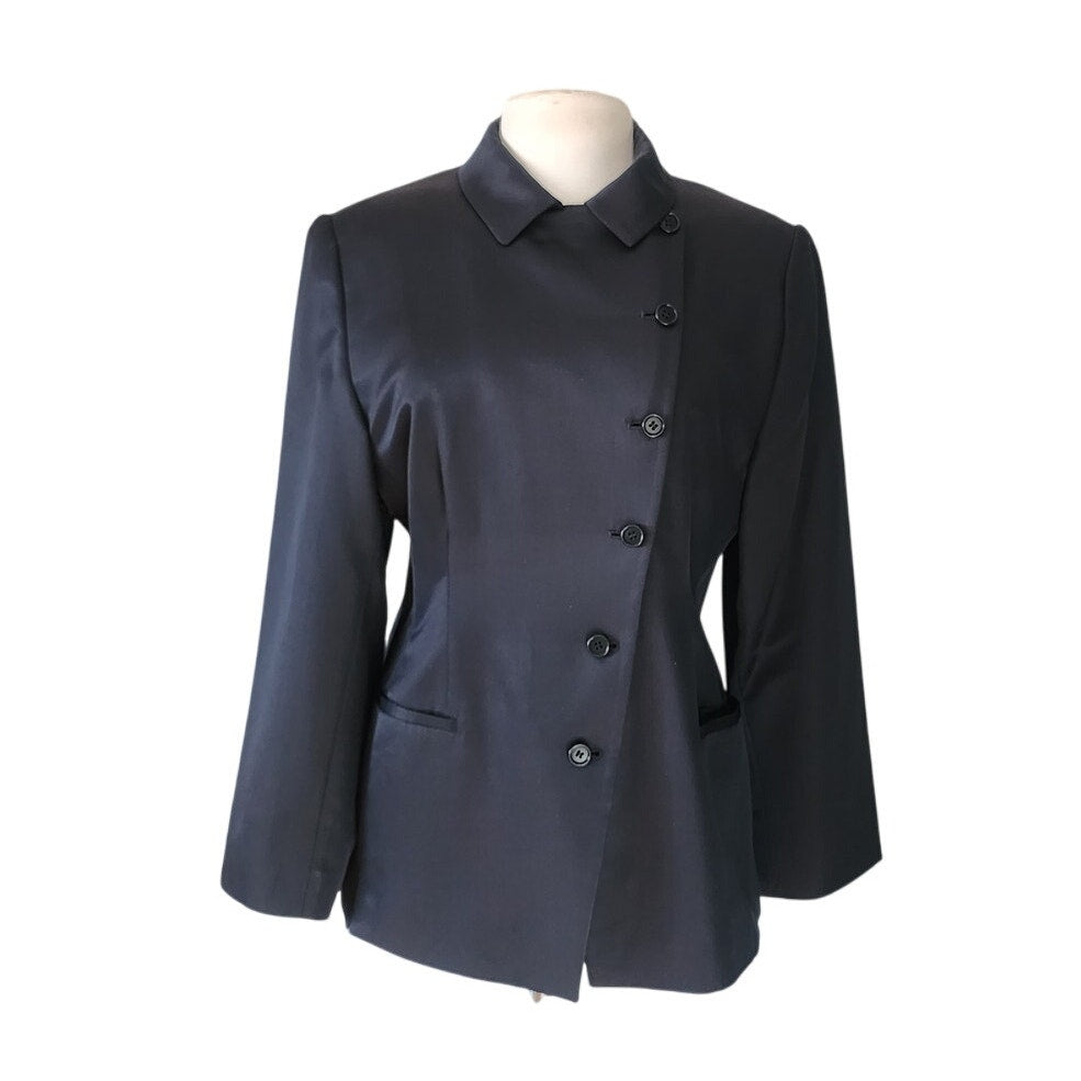 Vintage Armani Collezioni Blazer Y2k 2000s Black Silk Jacket Large