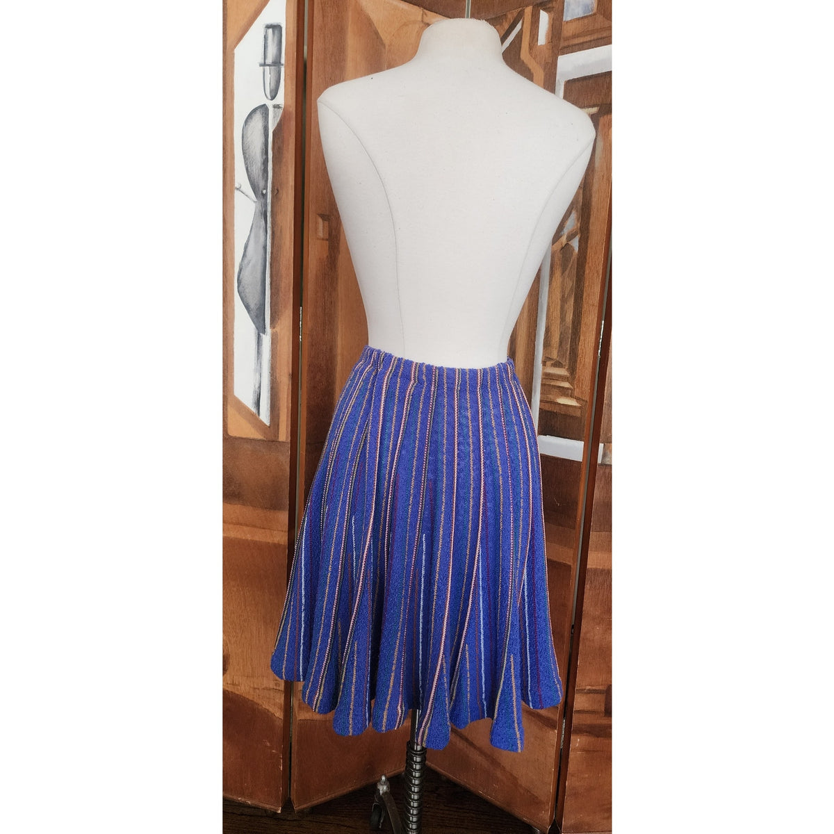 Vintage 1980s Missoni Set Knit Camisole Top Pleated Skirt Blue Stripe I Magnin