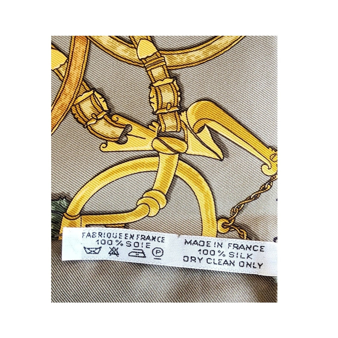 Vintage 90s Hermes Silk Scarf Equestrian Carre 90 Gray Gold l'Instruction du Roy