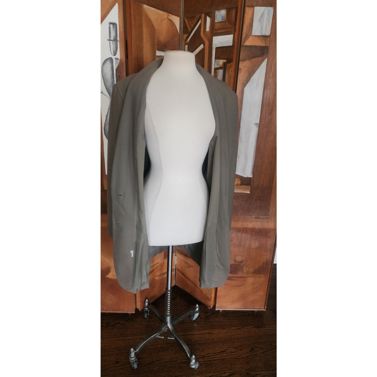 90s Calvin Klein Vintage Gray Olive Green Wool Blazer Oversized 2 Button Career Jacket