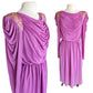 Vintage 80s Purple Evening Dress Grecian Drape Torso Beaded Shoulders Jonathan Hitchcock