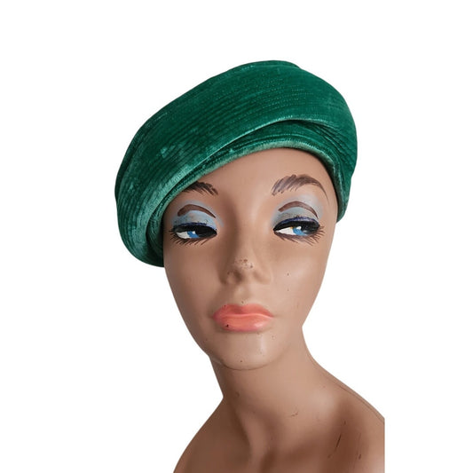 Vintage 60s Green Hat Velour Tam Beret Mod Style