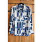 Vintage 70s Novelty Print Mens Shirt Button Down Blue White