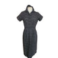 Vintage 50s Black Shirtwaist Day Dress Short Sleeve Textured Stripe Kay Whitney
