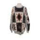 Vintage 1990s Lord & Taylor Ski Sweater Southwestern Geometric Intarsia Gray Wool