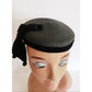 Vintage 1950s Black Hat Fascinator Modernist Avant Garde Cocktail Beanie Hat Pom-Pom Fringe Yeagers Akron Ohio