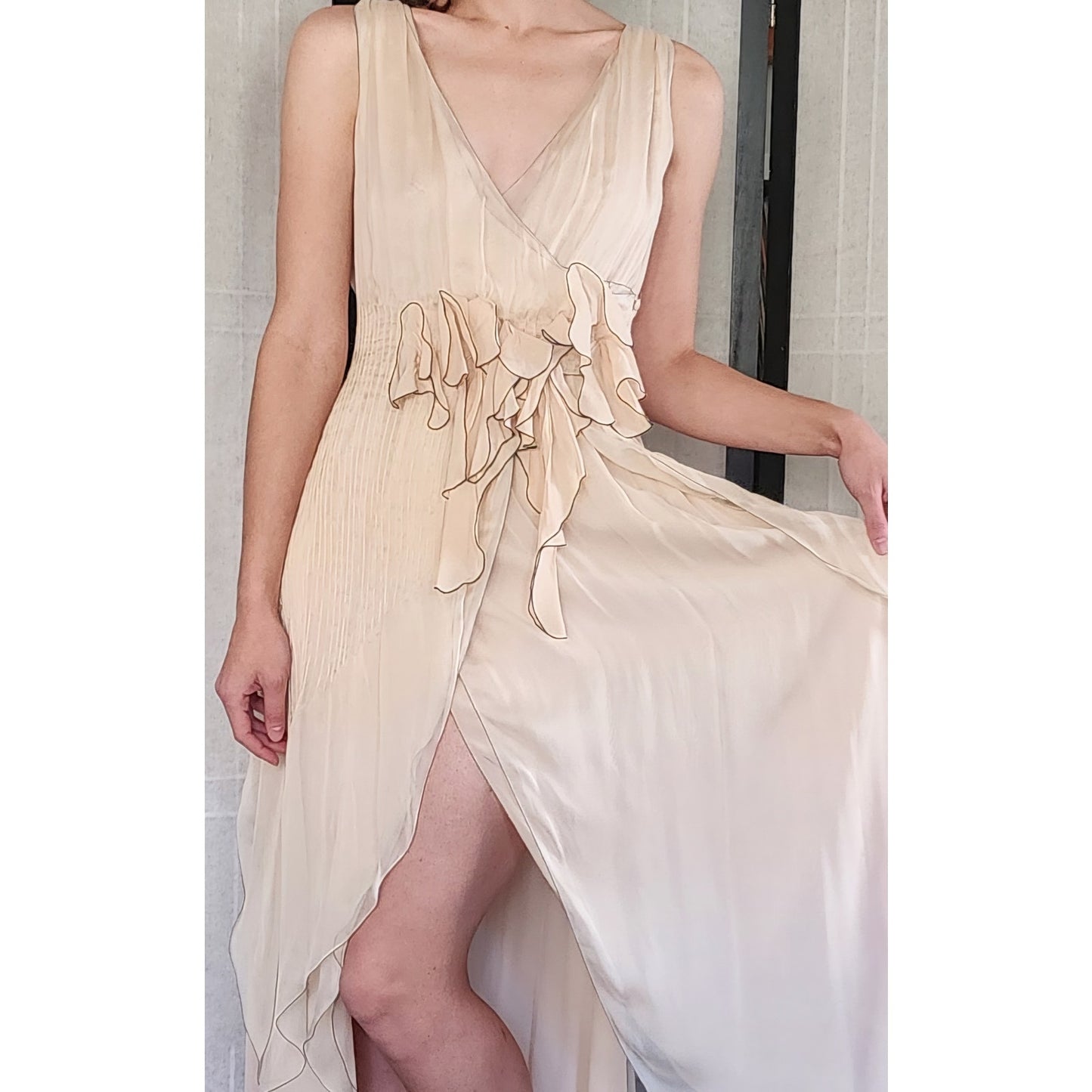 Vintage 2000s FENDI Evening Dress Sleeveless Cream Chiffon NWT