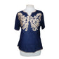 Vintage 70s 80s Royal Blue Gold Embroidered Tunic Top Sequin Caftan Blouse
