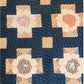 Antique 1800s Quilt Variable Stars Scraps Sampler Crossed Roads Dark Blue w/Cream Crosses