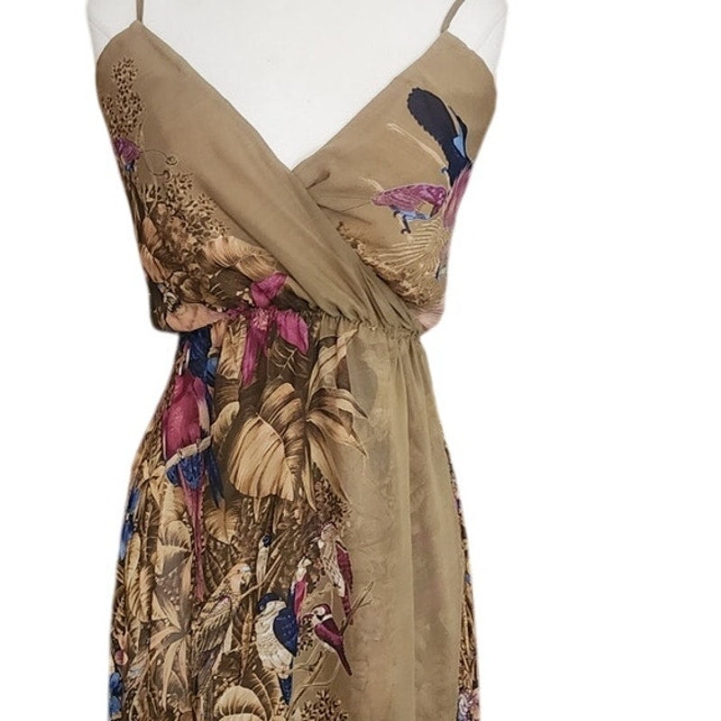 Vintage Vintage 1970s Gianni Versace Dress Silk Parrot Print Handkerchief Hem Slip Style Small